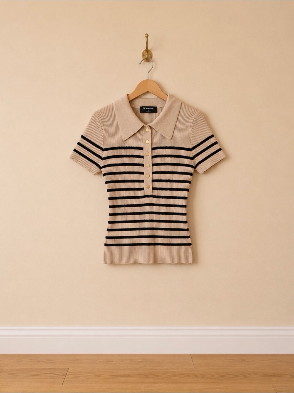 The Workshop Ribbed Striped Knit Polo Top Size S